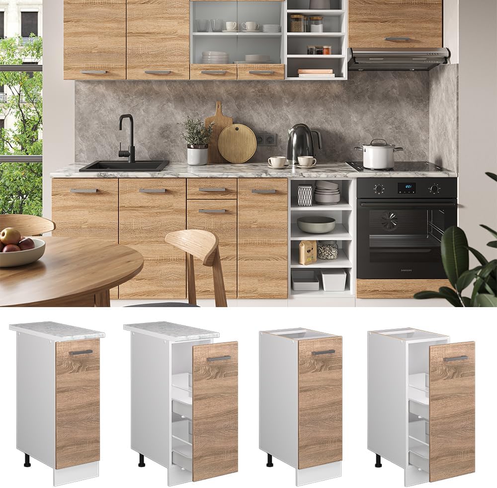 Vicco Apothekerschrank R-Line, Sonoma/Weiss, 30 cm ohne Arbeitsplatte Sonoma Apothekerunterschrank 3