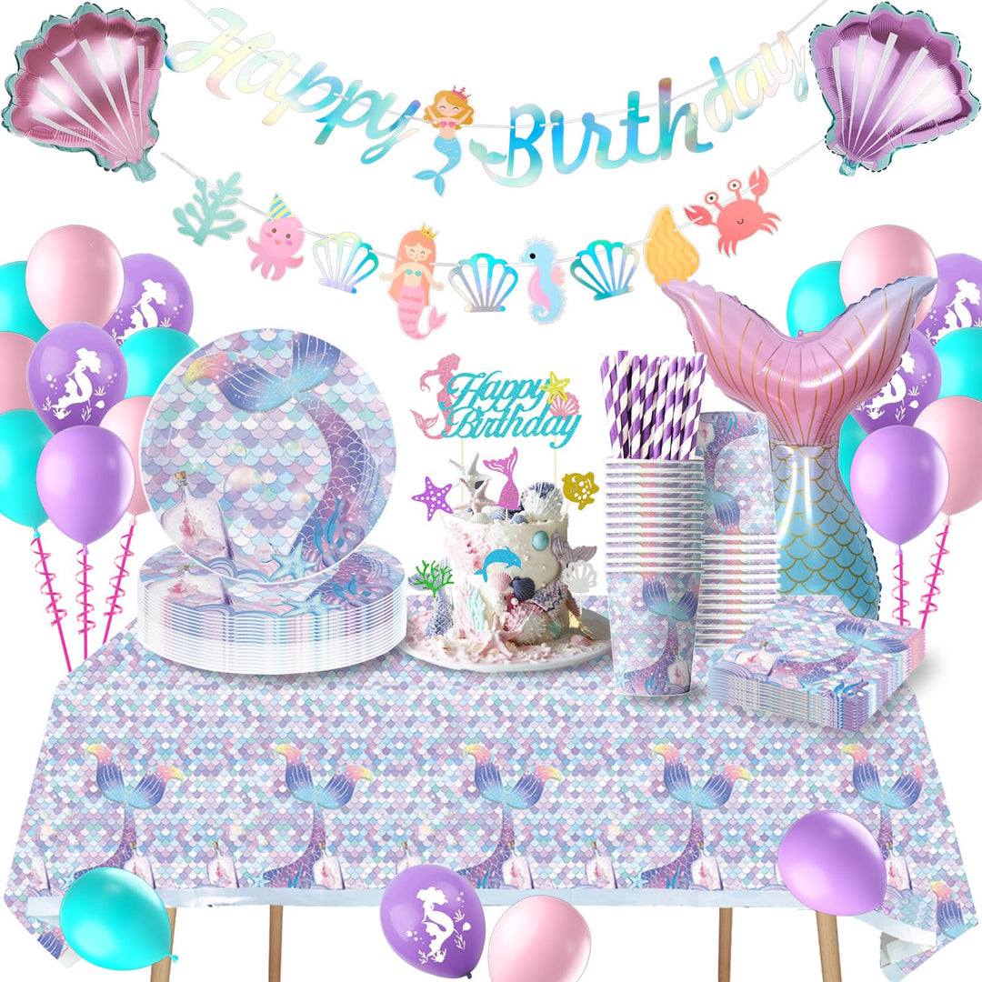Meerjungfrau Geburtstag Deko, Meerjungfrau Partygeschirr Set, Meerjungfrau Kindergeburtstag Deko, Ge