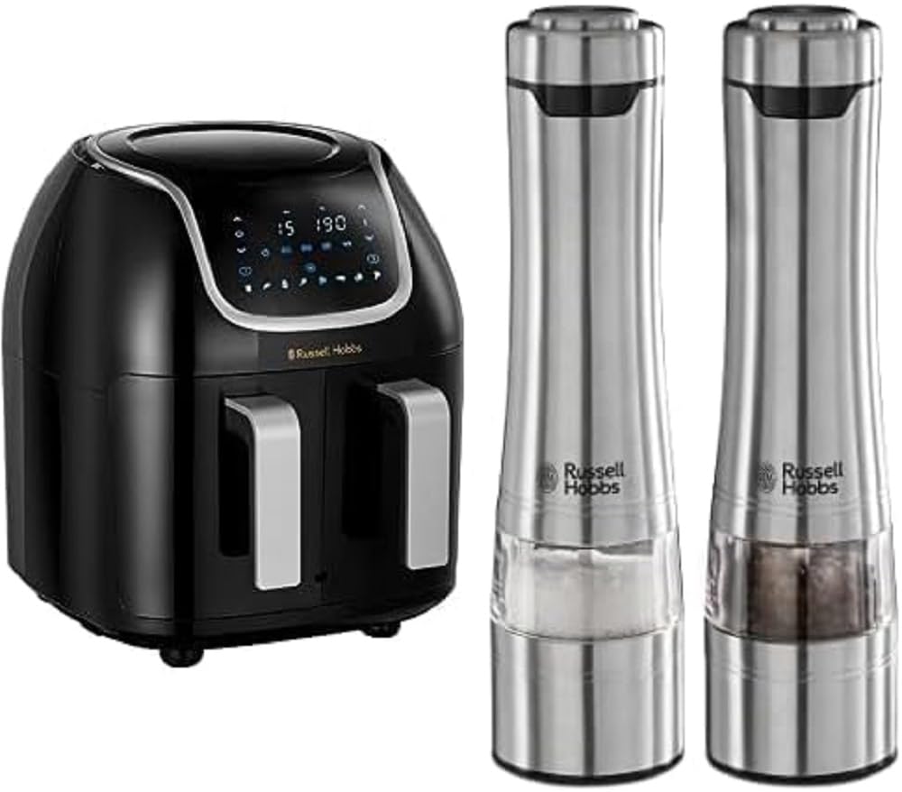 Bundle Set: Russell Hobbs Heissluftfritteuse Doppelkammer [2 Fächer: 4,25l oder ein Korb 8,5l ] AirF