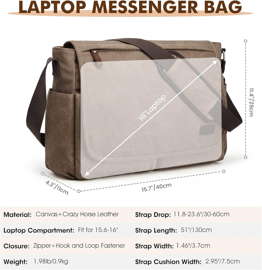 S-ZONE Herren Umhängetasche Grosse Vintage Canvas Messenger Bag Aktenktasche Schultertasche Bürotasc