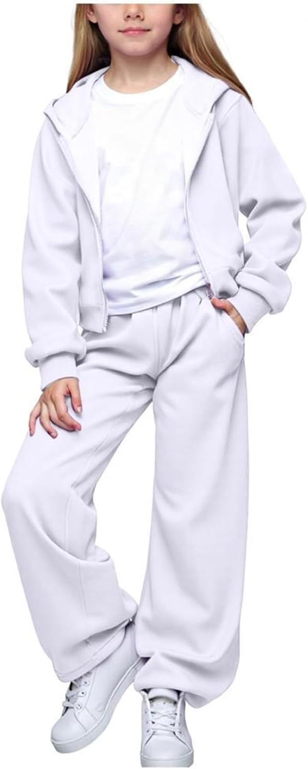 Generisch Mädchen Jogginganzug 3-teilig mit weiter Hose - Set aus Zip-Hoodie, Sweathose und Top · Lä