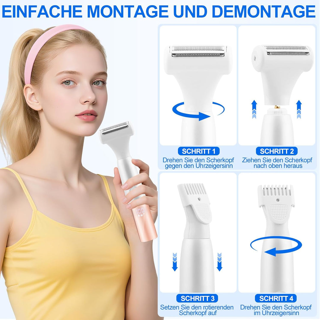 5-In-1 Bikini Trimmer, Kabellos Rasierer Damen, Elektrischer Intimrasierer für Frauen, IPX7 Wasserdi