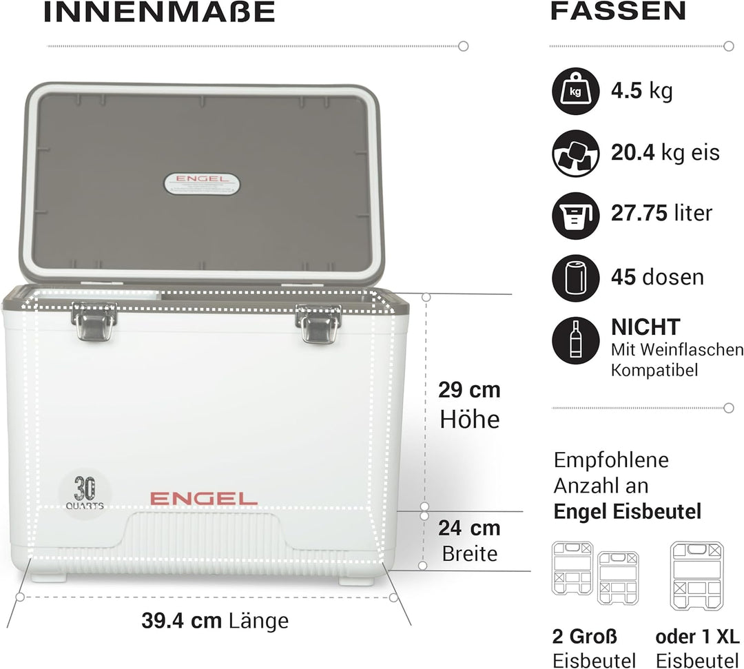 ENGEL Kühlbox 30qt (28,4 Liter) Auslaufsicher, Luftdicht, Tragbare Kühlbox für Camping, Angeln, Wand