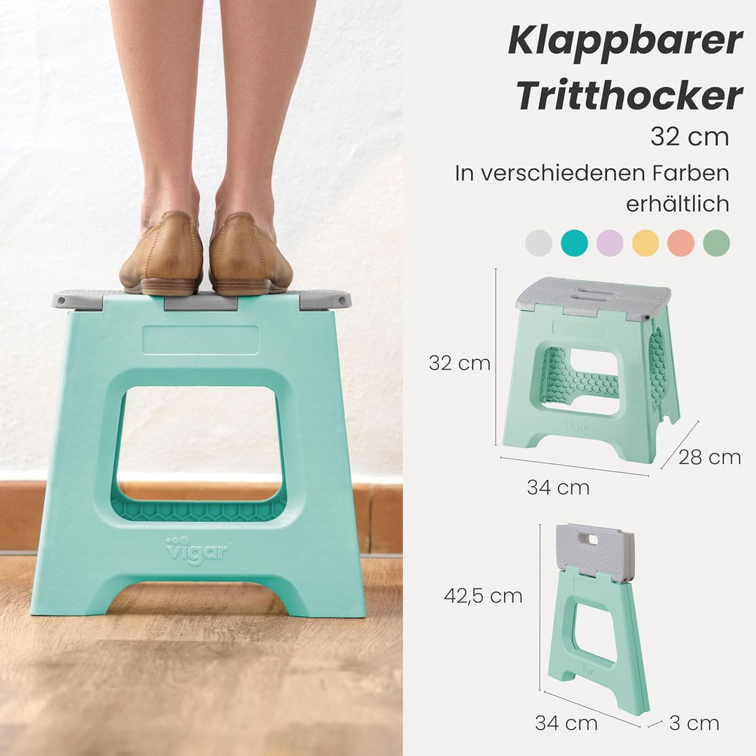 Vigar Kompakte Tritthocker Klappbar für Erwachsene, 32 cm, Klapphocker Faltbar 150 kg rutschfest, Le