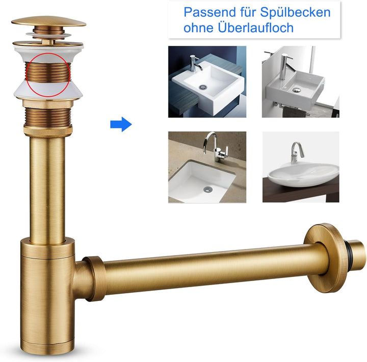 Siphon Universal für Waschbecken & Waschtisch, KEOKBON Syphon & Pop up Ventil Ablaufgarnitur ohne Üb