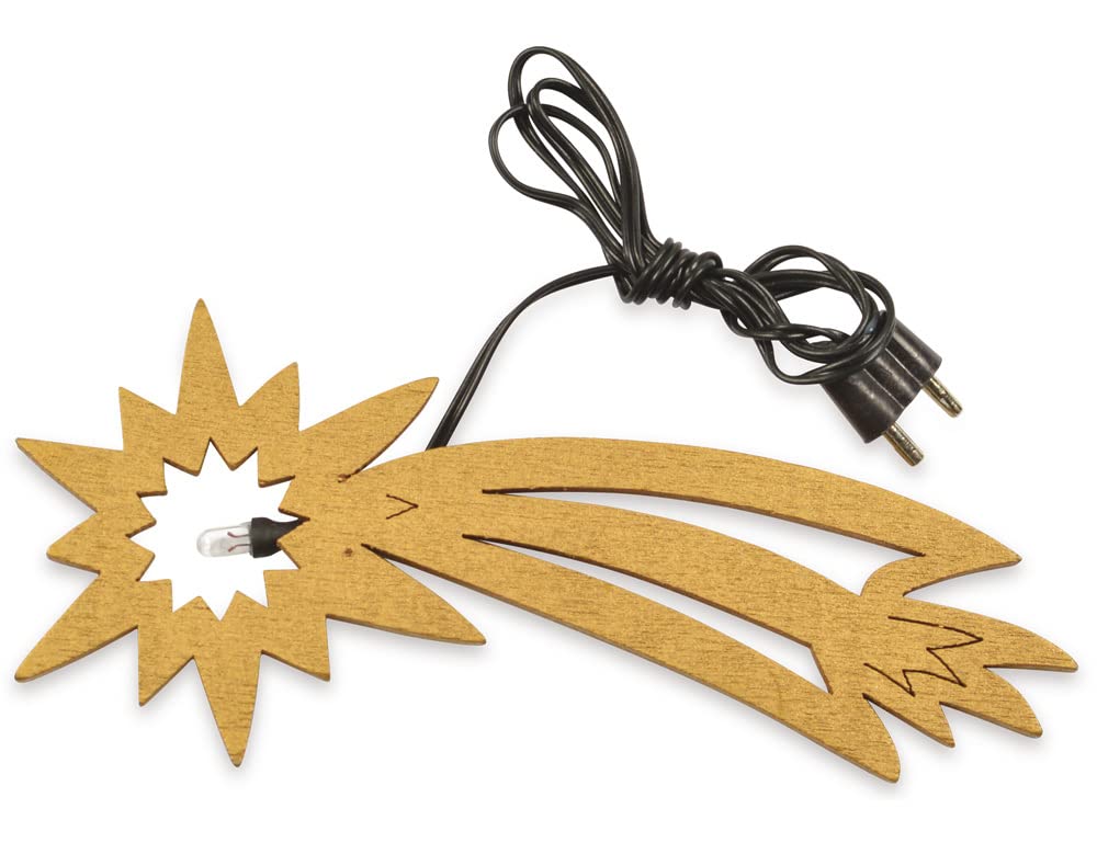 Riffelmacher LED Komet aus Holz 12cm mit 4.5V Anschluss 78296 | Gold - Krippenzubehör Bethlehemstern