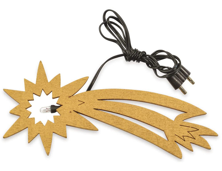 Riffelmacher LED Komet aus Holz 12cm mit 4.5V Anschluss 78296 | Gold - Krippenzubehör Bethlehemstern