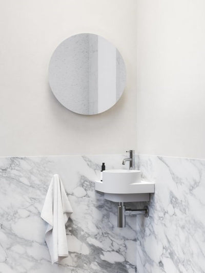 Eckwaschbecken-Set mit Original-Einbauregal und Edelstahl/Chrom Zubehör, Eckwaschbecken zur Wandmont