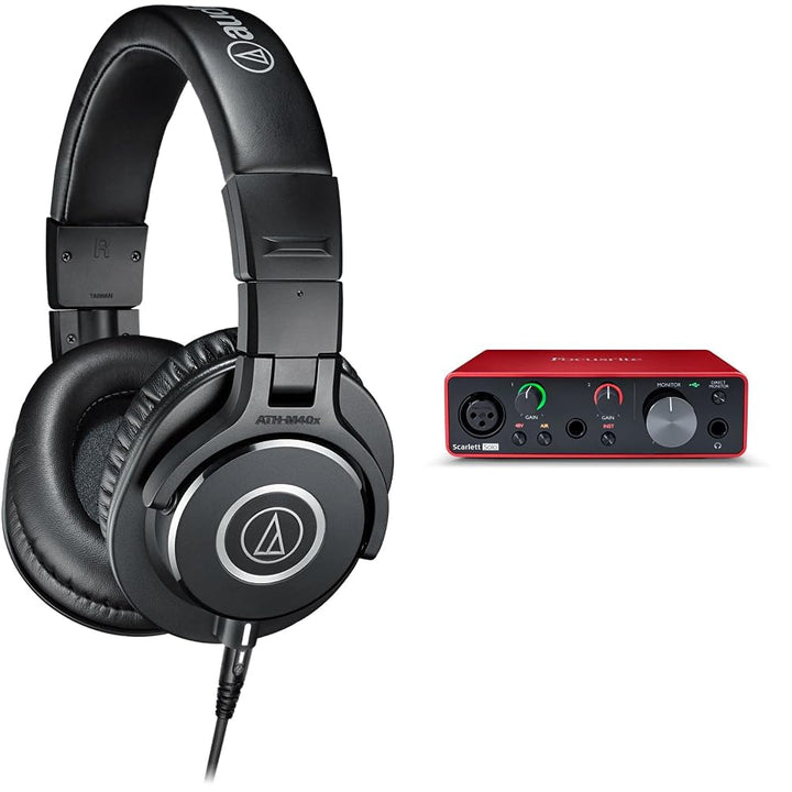 Audio-Technica M40x Studio Kopfhörer in Schwarz. Kabelgebunden, geschlossen & Focusrite Scarlett Sol