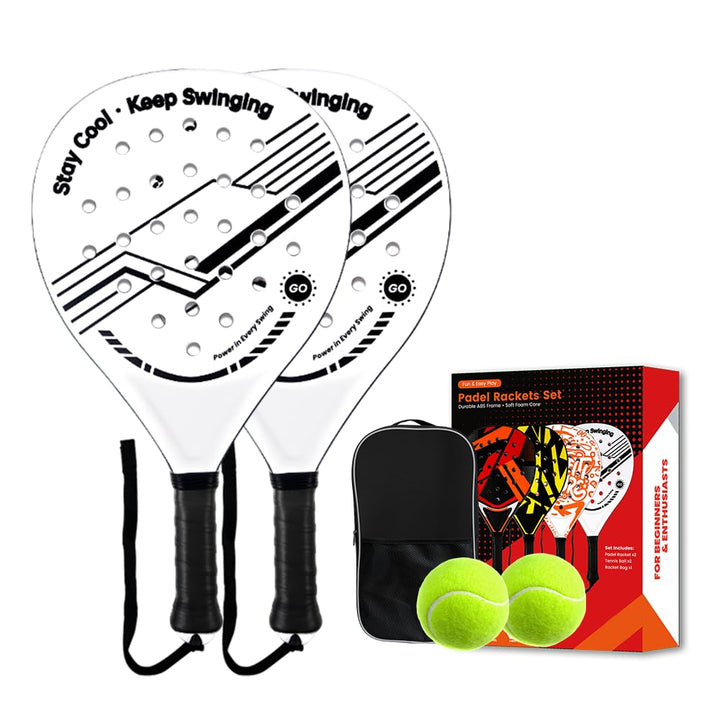 Padelracket 2er-Set mit ABS-Oberfläche und Eva-Schaumkern, für Erwachsene, inklusive Zwei Bällen und