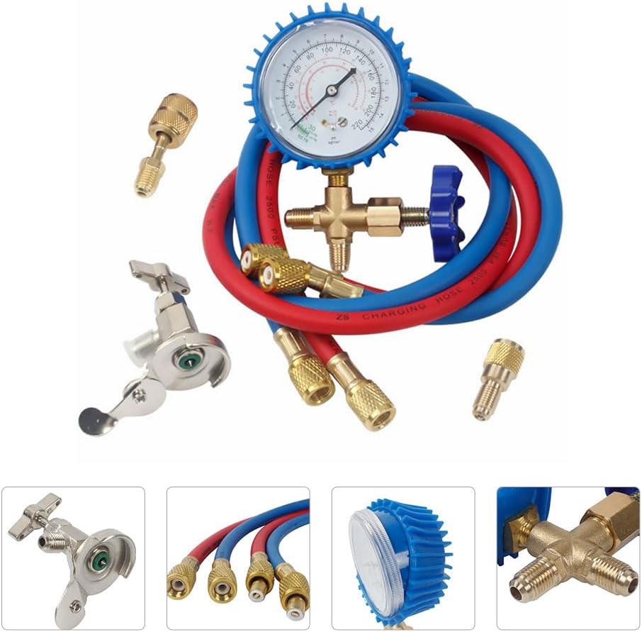 UKCOCO Kältemittel Manometer Set für Auto und Haushalt Klimaanlagen, Monteurhilfe mit Gummi Befüllsc
