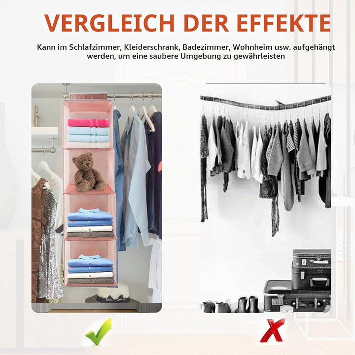 2 Stück Hängeregal Kleiderschrank, 4 Fächer Hängender Organizer Schrank, mit 12 Netzseitentaschen fü