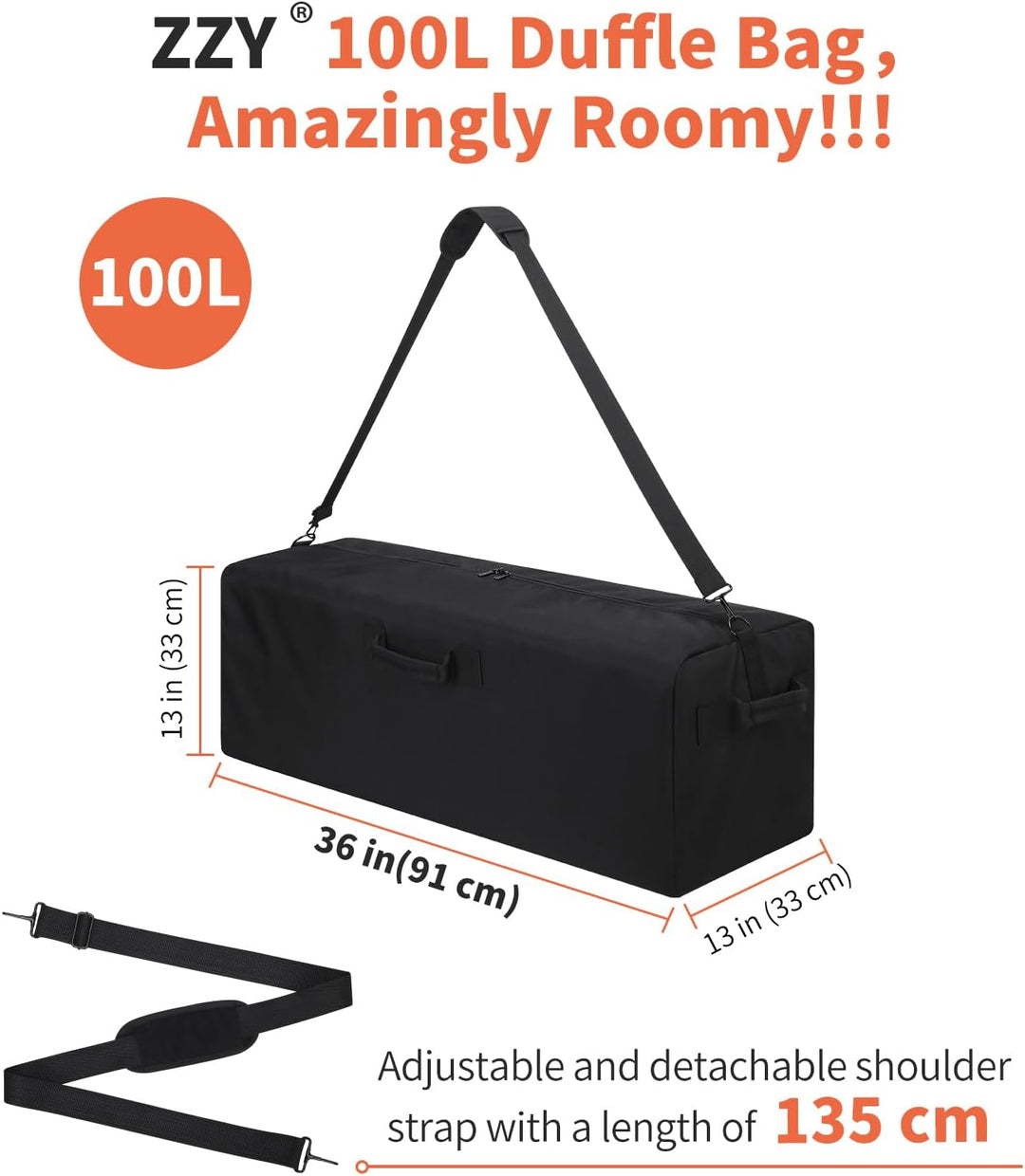 ZZY Grosse Reisetasche Leichte für Herren, 100L Sporttasche, Gepäcktasche für Reisen, Camping, Sport