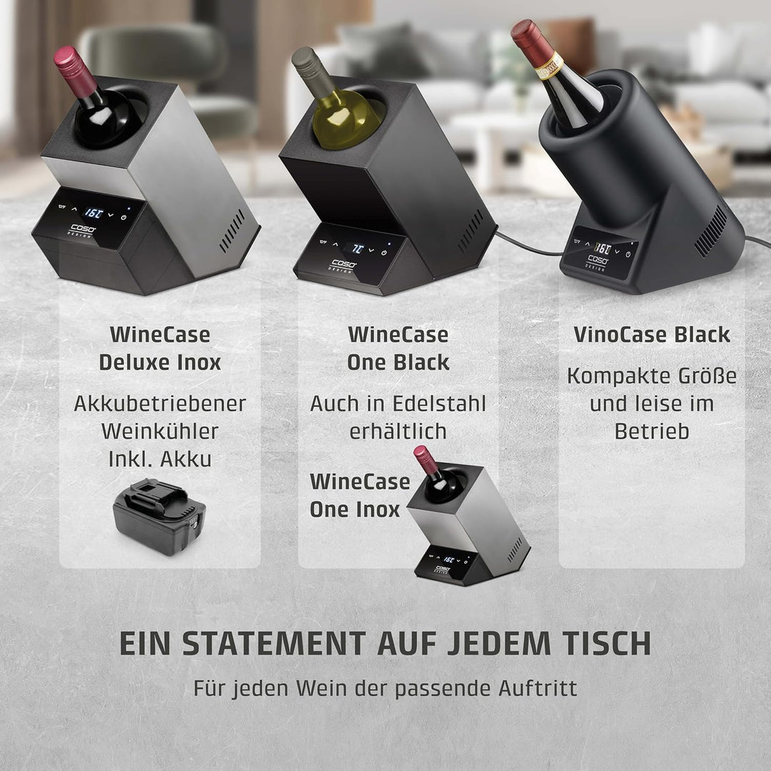 CASO WineCase One Black - Design Weinkühler für eine Flasche, Temperaturbereich von 5-18°C, für Flas