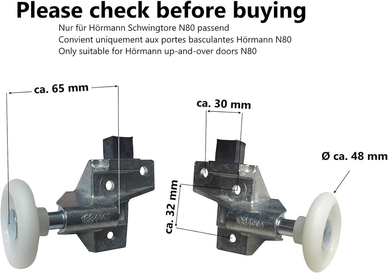 Hörmann Rollenhalter Pendeltür N80 1084004 1084003 links rechts Set