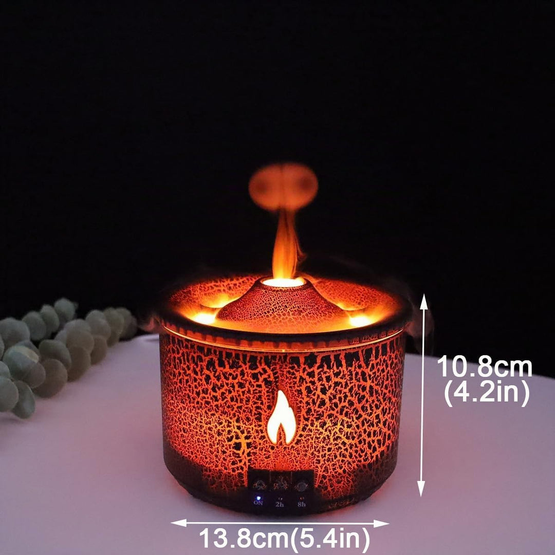 ThreeH Flammen-Vulkan Luftbefeuchter mit Aromadiffusor 2 Nebelmodi 7 Farben LED Für 20m² Räume