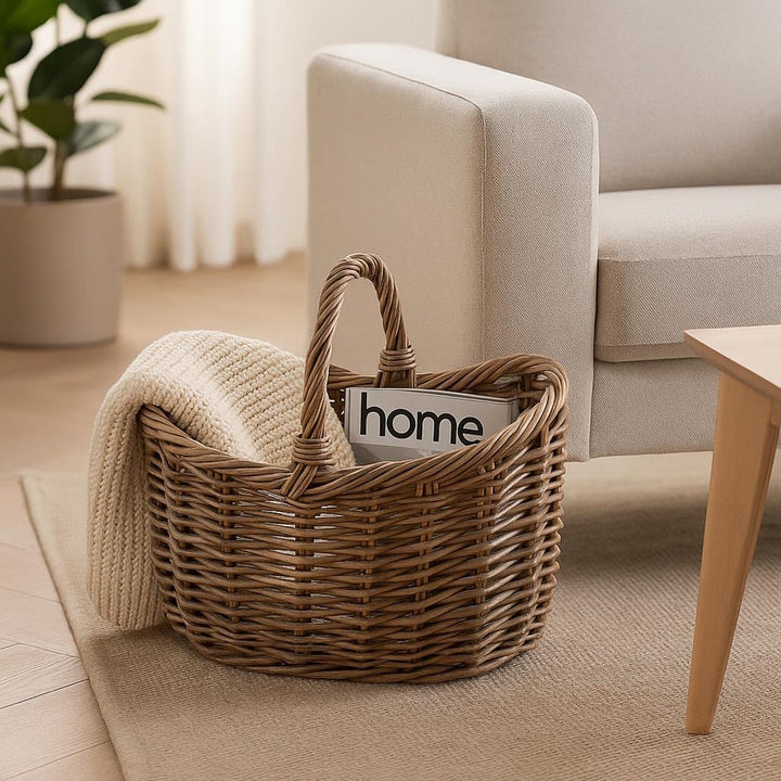 Kobolo Einkaufskorb EMMA aus Rattan in 50x40x37 cm Kubu Grey