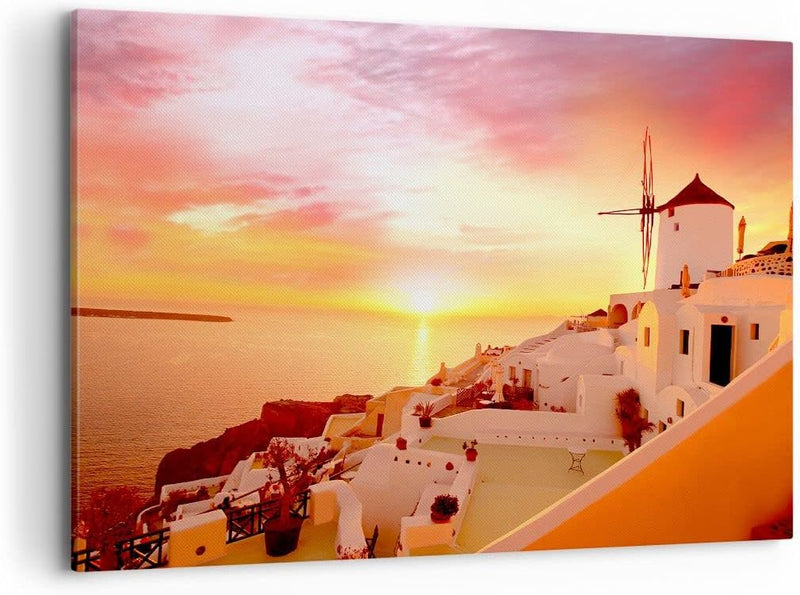 Bilder auf Leinwand 100x70cm Leinwandbild Santorini Griechenland Urlaub Gross Wanddeko Bild Schlafzi