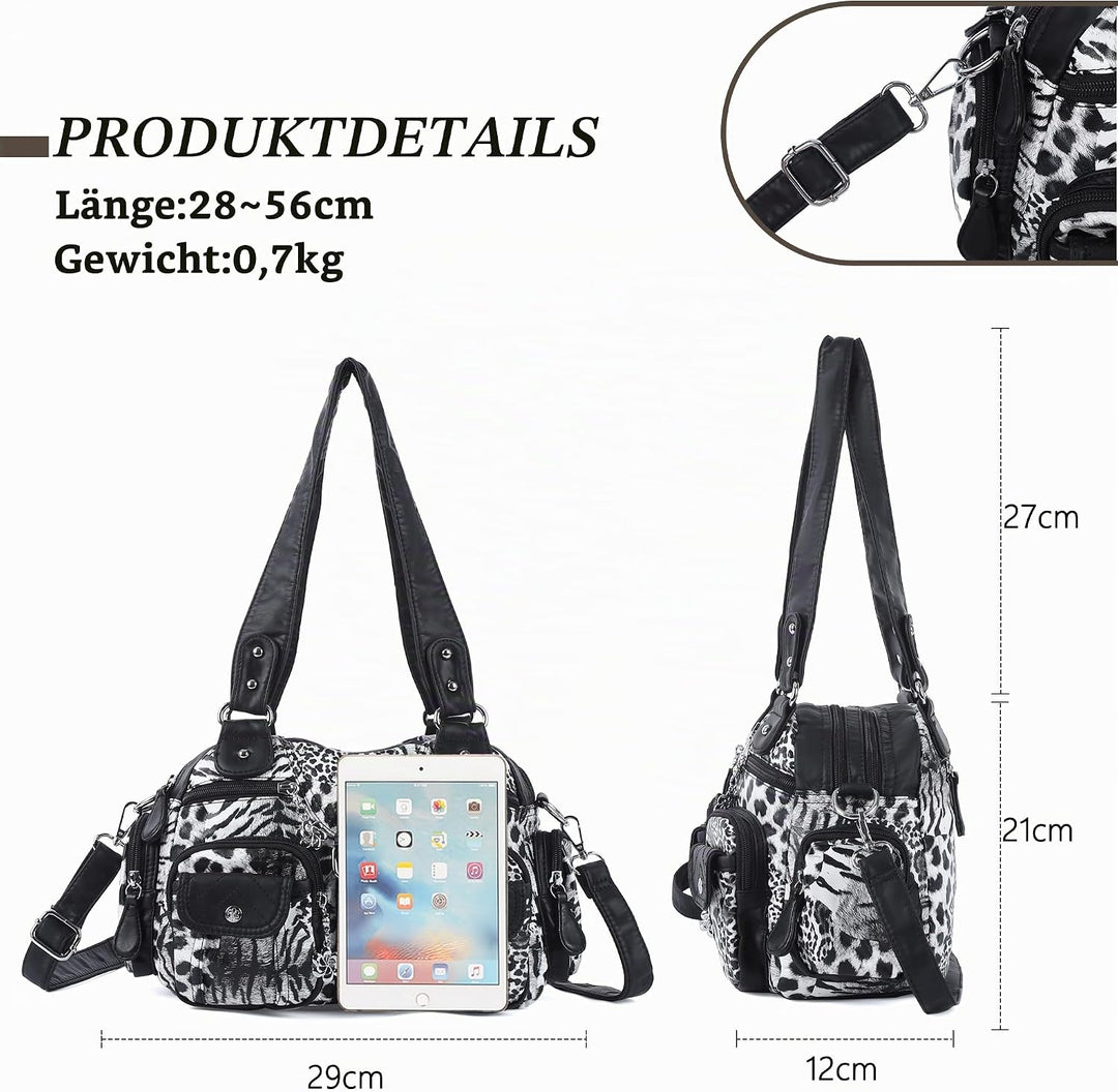 Angel Kiss Damen Handtasche 2 Hauptfächer Multifunktionale Handtasche Weich PU Leder Tasche mit Reis