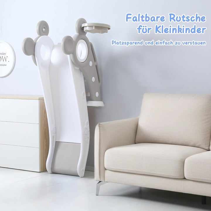 YOLEO Rutsche, Kinder Fun-Slide mit Basketballkorb, Faltbar Kinderrutsche, Gartenrutsche Kleinkinder