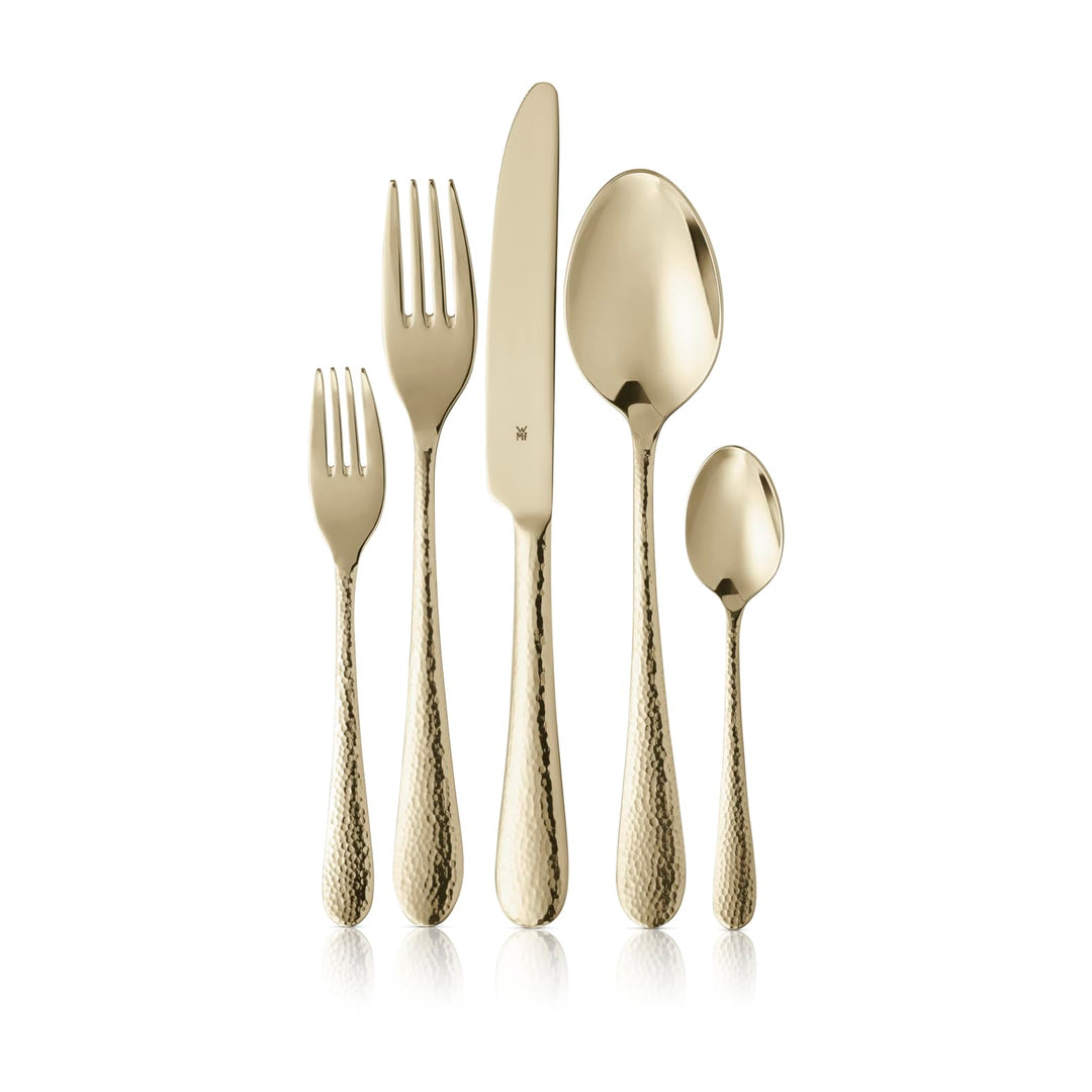 WMF Sitello Besteck Set 6 Personen, Gold-Edition, Essbesteck Set 30 teilig, Monobloc-Messer, Cromarg