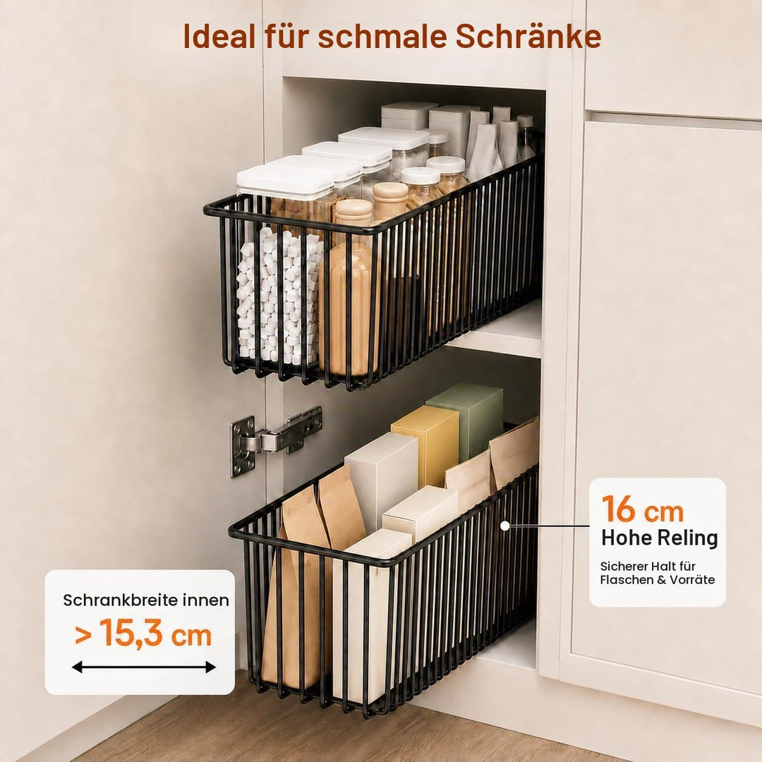 4er Set Ausziehbare Schublade Küche Schmal 15,3cm, Teleskopschublade Ohne Bohren, Nischenregal Schra