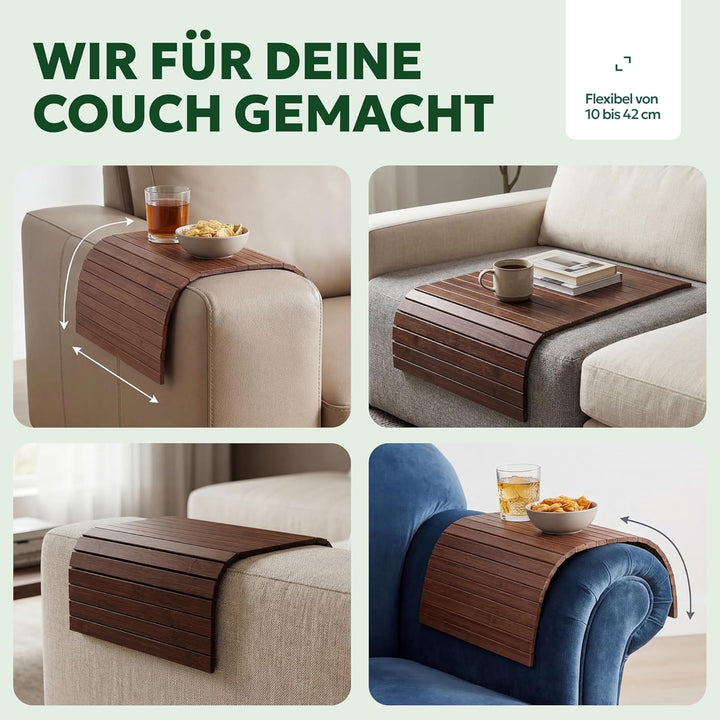BAM BOO BOX Sofatablett aus Bambus - Couch Tablett flexibel - Sofatablett Armlehne - Sofa Tablett Ho