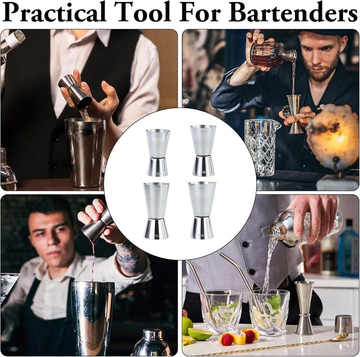 4 Stück Cocktail Messbecher, Edelstahl Barmass 3cl/4cl/5cl/6cl, Dual Gin Messbecher mit 4 Flaschenau
