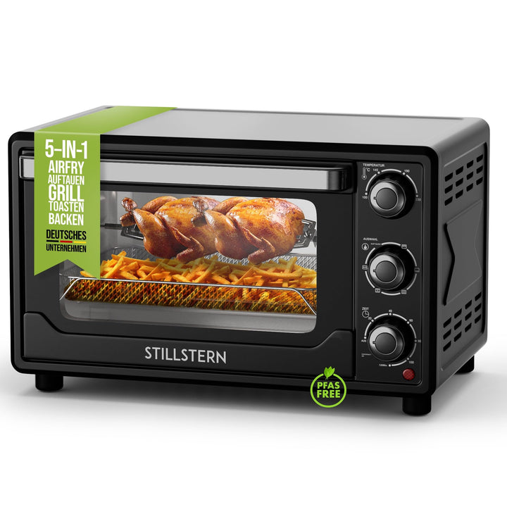 Stillstern Minibackofen mit Umluft (25L, DE Version, inkl. Frittierkorb) Auftauen, 2 Std. Timer, Ofe