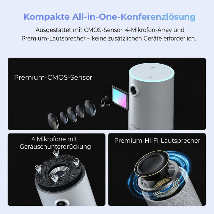 Nuroum Videokonferenz-Webcam mit Mikrofon&amp;Lautsprecher, C10 3-in-1 Kamera für Videokonferenz mit Fre