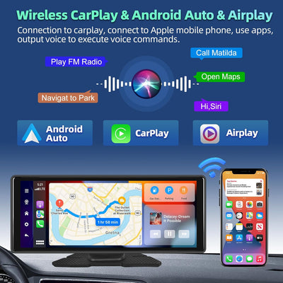 Podofo 4+64G Wireless Carplay Tragbarer Autoradio Android Auto 10.26 Zoll Android 13 Auto Stereo Rad