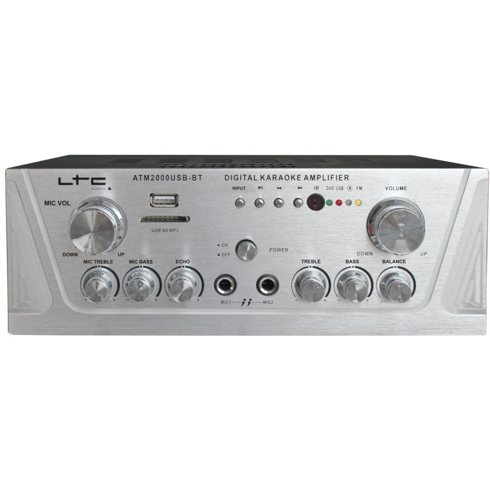 ATM2000USB-BT - LTC - Stereoverstärker mit 2 x 50 W - USB, SD und Bluetooth - Silber, ATM2000USB-BT