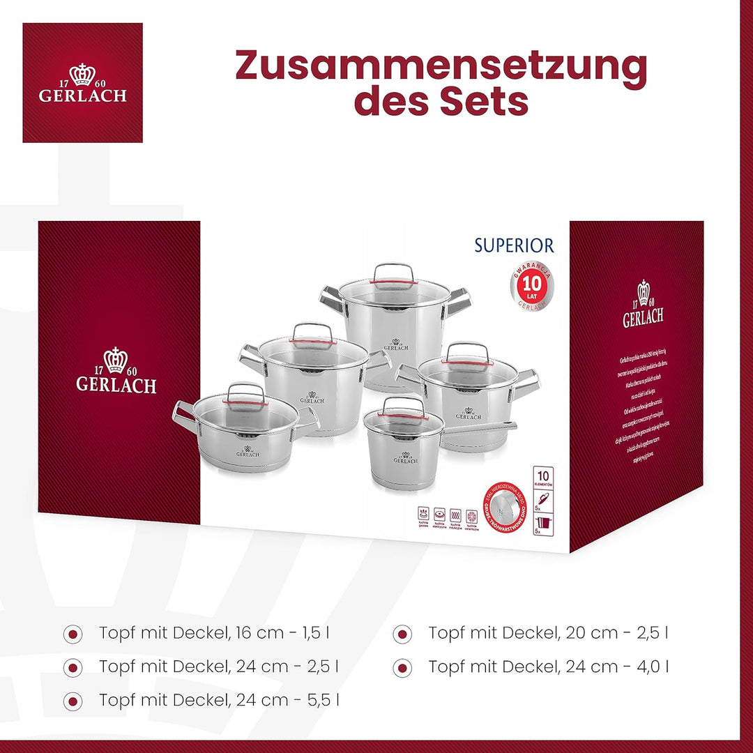 Gerlach Superior Topf-Set Edelstahl Kochtopf-Set Induktion Induktionstöpfe-Set Töpfe-Set Induktionsg