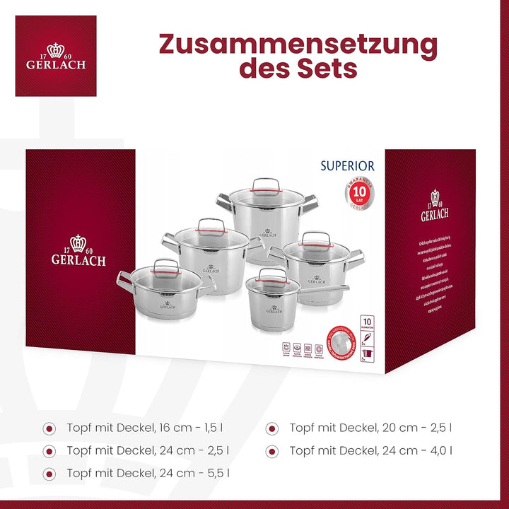 Gerlach Superior Topf-Set Edelstahl Kochtopf-Set Induktion Induktionstöpfe-Set Töpfe-Set Induktionsg