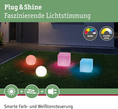 Paulmann 94268 Plug & Shine LED Aussenleuchte Zigbee Lichtobjekt Cube RGBW incl. 1x2,8 Watt dimmbar