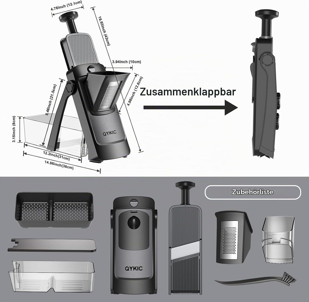 QYKIC Gemüseschneider, ONCE FOR ALL Verstellbar Gemüsehobel Mandoline Vegetable Slicer Kartoffelschn