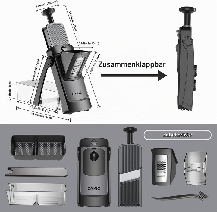 QYKIC Gemüseschneider, ONCE FOR ALL Verstellbar Gemüsehobel Mandoline Vegetable Slicer Kartoffelschn