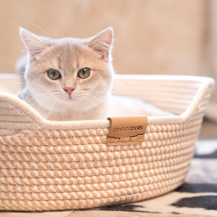 CheerPals Katzenbett mit Kissen, 47cm Waschbar Katzenkorb aus Baumwollseilen geflochten, zum Schlafe