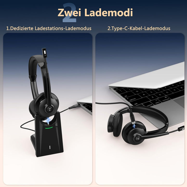 Earbay Bluetooth Headset mit Mikrofon, Kabelloses Headset mit Ladestation & USB Dongle, Kabellose mi