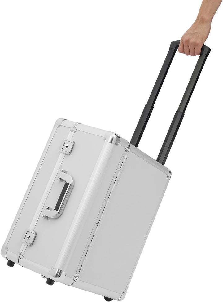 Rollbarer Abschliessbarer Aktenkoffer aus Aluminiumlegierung, Pilotenkoffer Koffer mit Teleskopstang