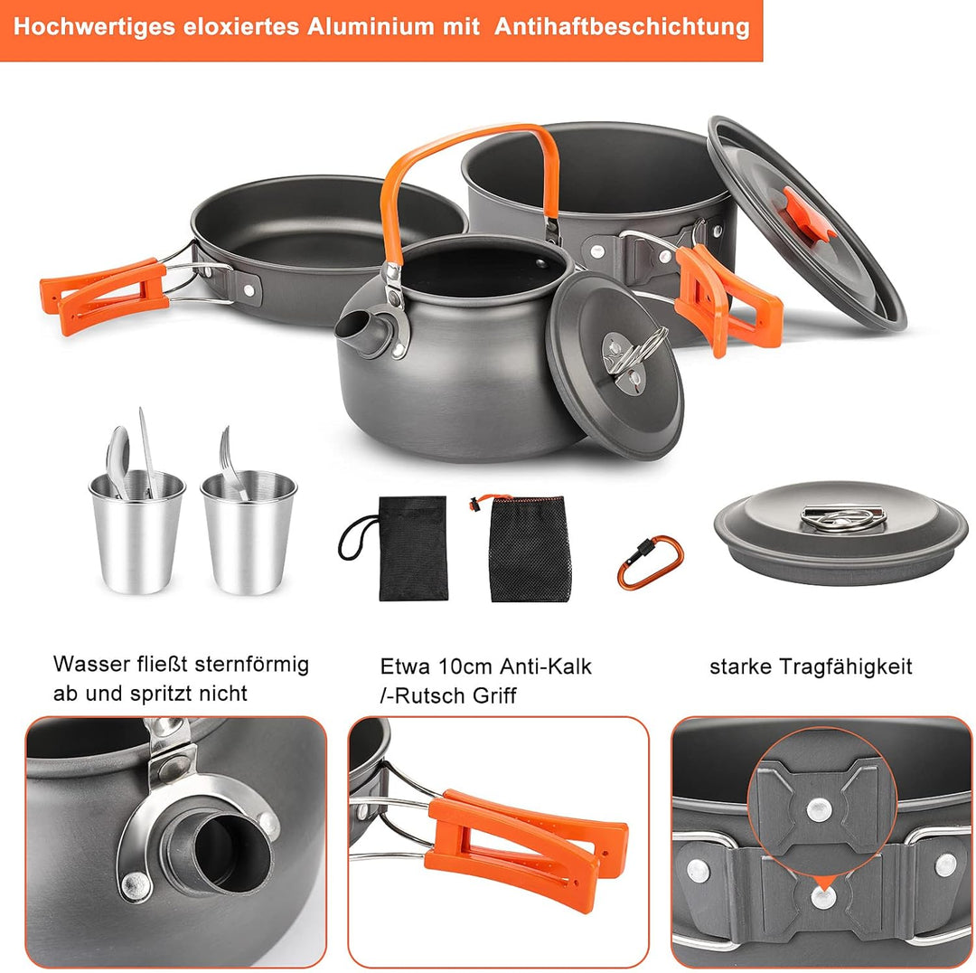 ColdShine 8 Teilig Aluminium Camping Kochset Campinggeschirr Topf Set Outdoor Camping Kochen Braten