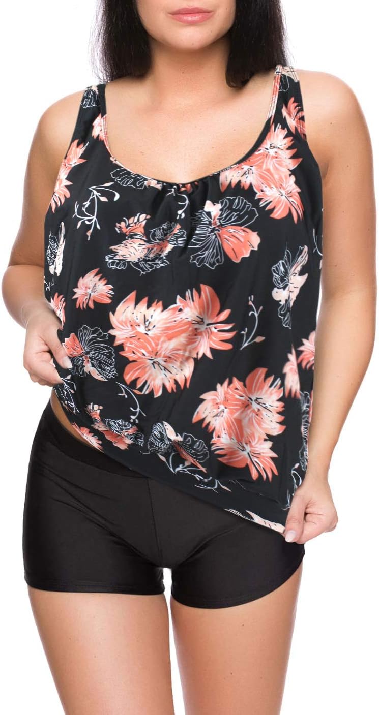 Octopus Oversize Damen Tankini Set Bauchweg mit Slip, Hotpants oder High Waist f5465 40 Tankini Schw