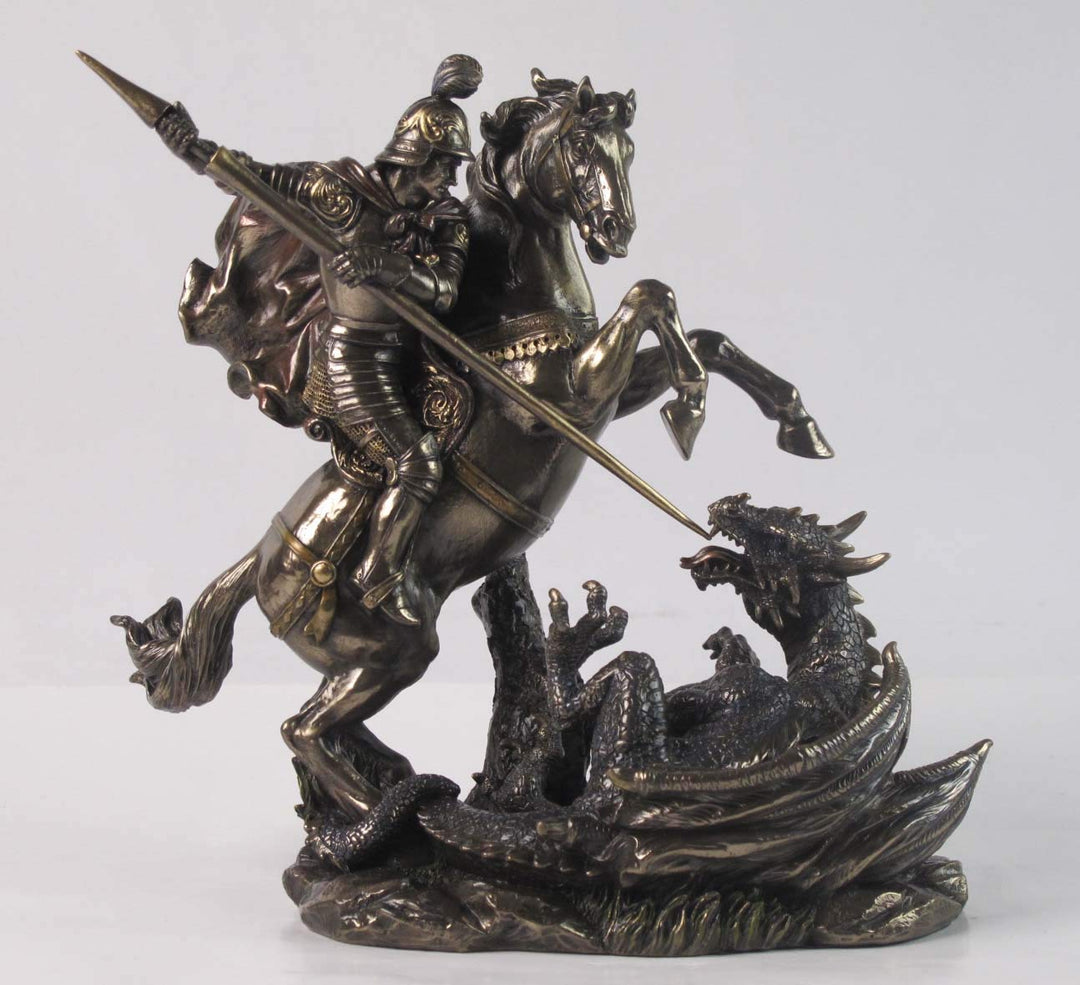 US St. Georg auf Pferd Törender Drache 22,9 cm farbige Bronze-Statue Religiöse Dekoration