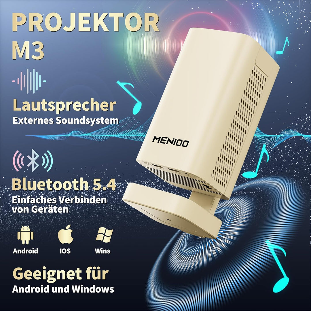 Mini Beamer Unterstützt 4K Full HD 1080P, Smart Beamer mit Auto Fokus & Keystone und 90° Drehbarkeit