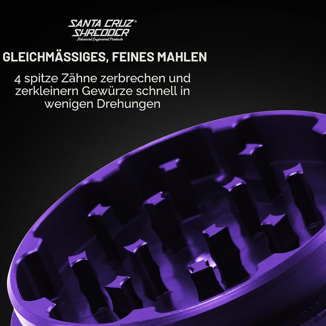 Santa Cruz Shredder Kräutermühle aus Metall, gerändelt, für stärkeren Griff, 3-teilig, gross, 6,9 cm