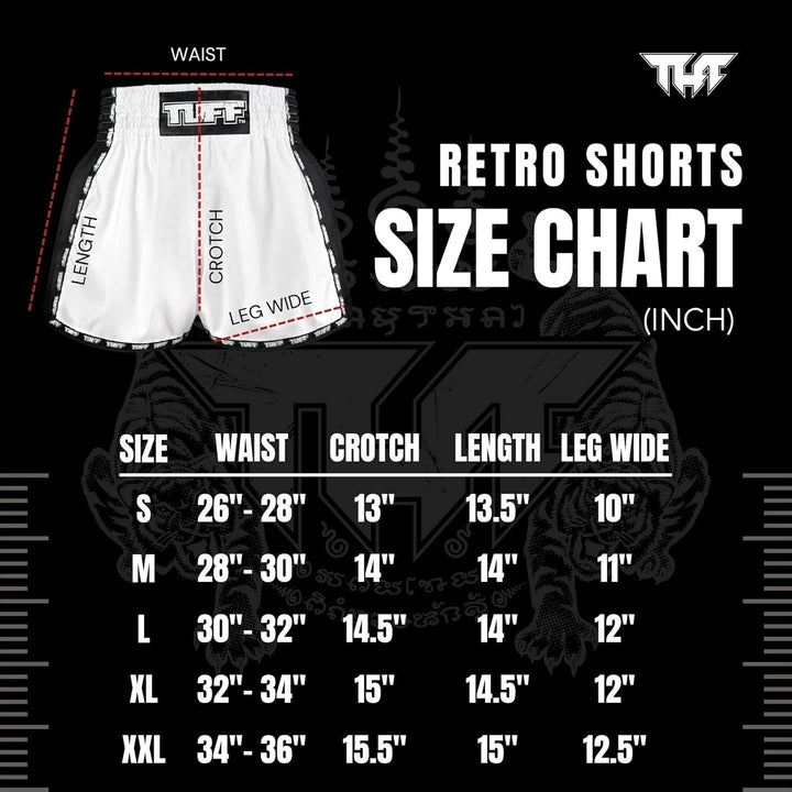 Tuff Sport Retro-Muay-Thai-Shorts, Box-Shorts, klassisch, schmaler Schnitt, MMA, Kickboxen, Workout-