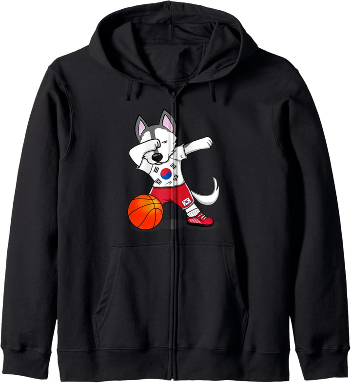 Dabbing Husky Hund Südkorea Basketball Mannschaft Flagge Kapuzenjacke