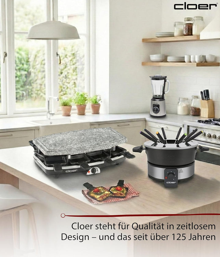 Cloer 6430 Raclette-Grill mit Naturstein, (1200 Watt, 8 Pfännchen antihaftbeschichtet mit wärmeisoli