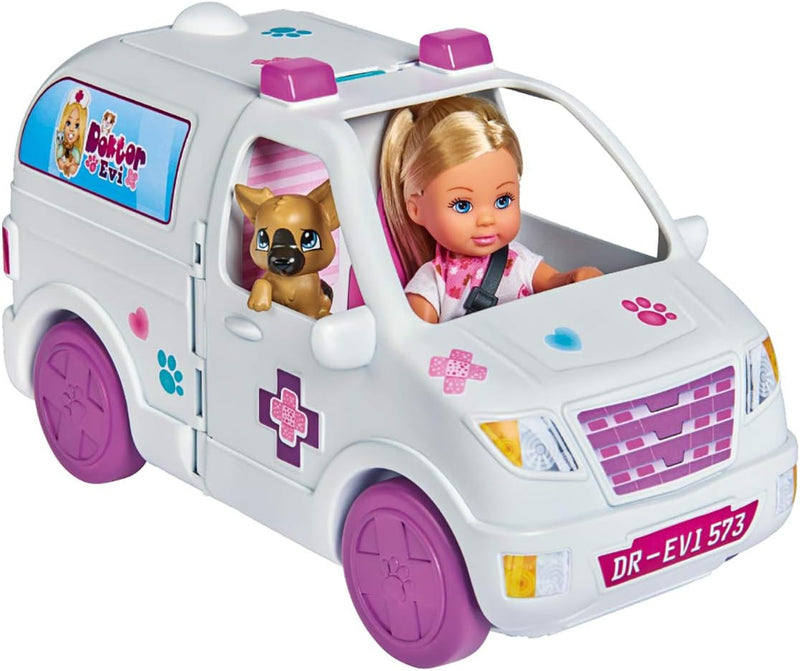 Simba 105733488 - Evi Love Doktor Evi 2-in-1 Tiermobil, Evi als Tierärztin, aufklappbares Auto, Tier