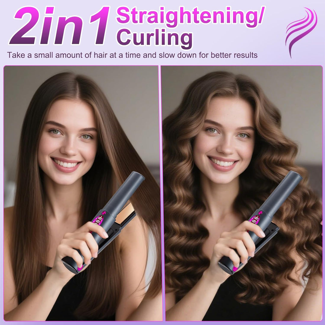 OBEST Kabelloser Haarglätter,2-in-1 Kabelloses Glätteisen und Lockenstab,Tragbarer Reise-Mini-Haargl